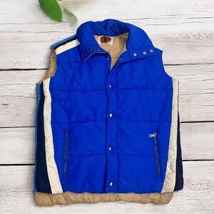VTG 80’s Mountain Goat White Stag Men’s Blue & Tan Retro Puffer Down Vest ~ L